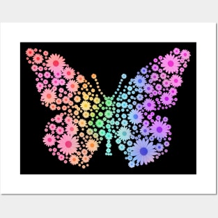 Rainbow Flower Spring Butterfly Silhouette Posters and Art